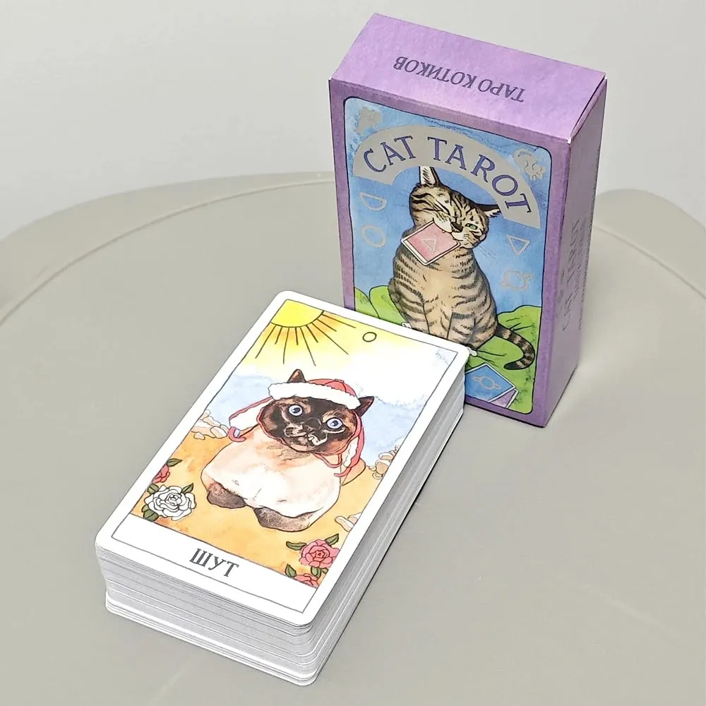 Kot Tarot Język rosyjski 10,3 * 6 cm Połącz autentyczność z kocim poczuciem humoru 78 szt. Kart Tarota z motywem kota — image 3