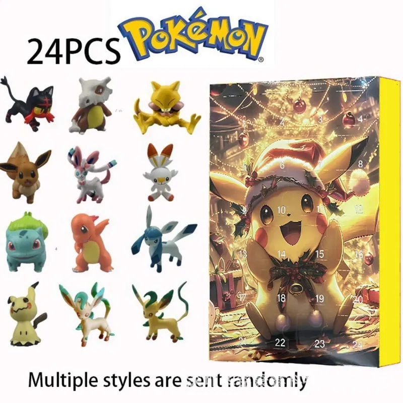24 Buah/Set Pokemon Natal Kalender Advent Lucu Pikachu Charizard PVC Tokoh Anime Kecil Kotak Kejutan Hadiah Ulang Tahun Halloween