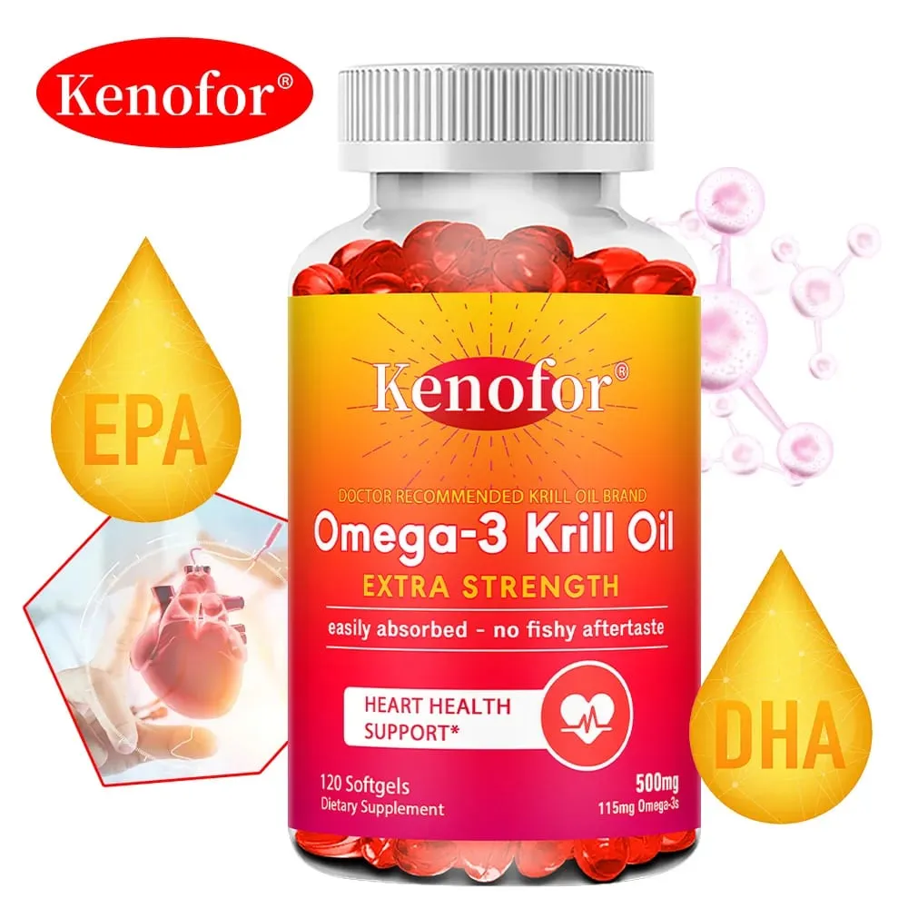 Óleo de krill antártico 500 mg, suplemento de ácido graxo ômega 3, alta potência, epa e dha, óleo de krill, astaxantina, apoia a saúde do coração — image 1
