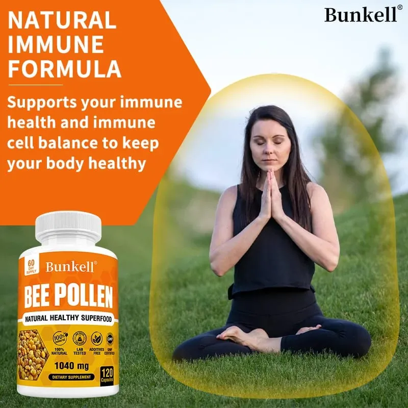 Bee Pollen Supplement 100% Natural Raw Bee Pollen Vegetarian Capsules Probiotic Superfood Digestion Immune Support & Energy — image 3