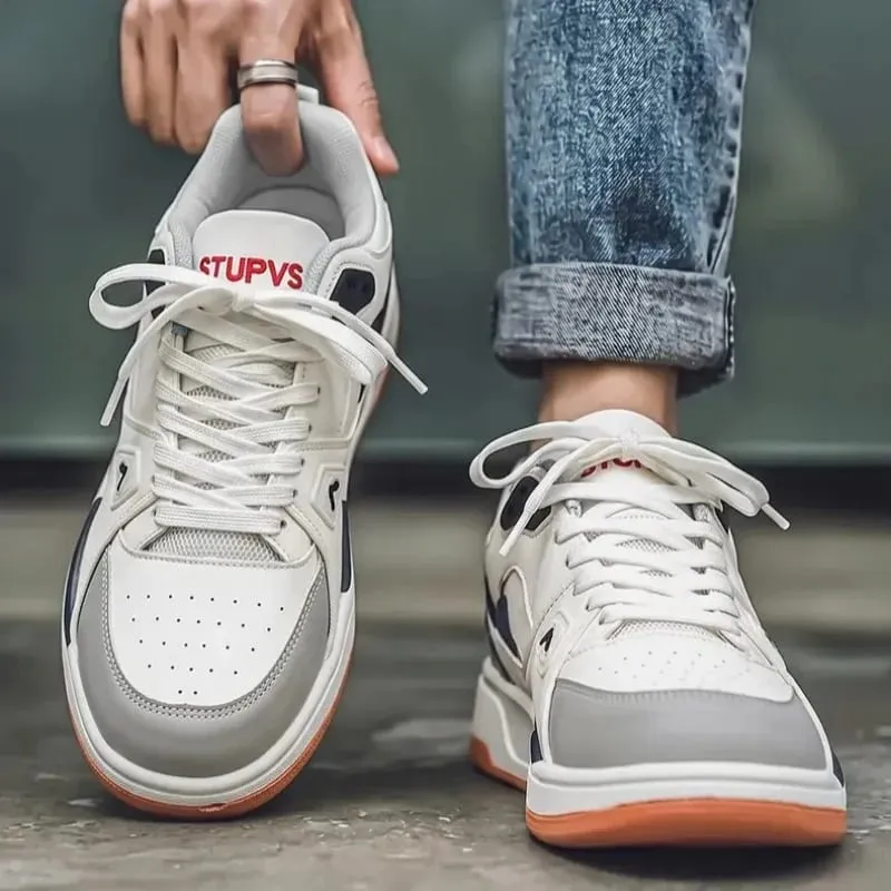Unisex Sneakers Spring Summer Retro Basketball Style White Color Block Casual Board Shoes Streetwear Chunky Sole School