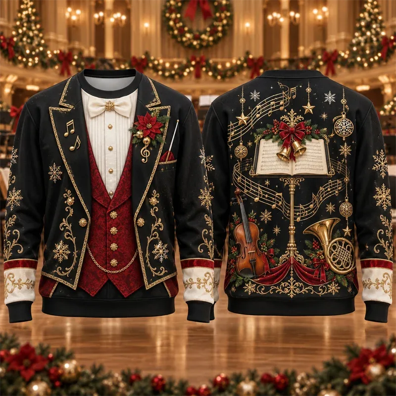 Christmas Fake Suit Tie Sweatshirt Men Vintage Tuxedo Blazer Bow Tie Graphic Crewneck Xmas Pullover Holiday Party Streetwear