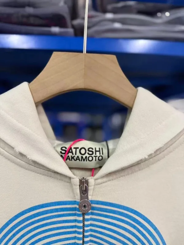 New Arrival Satoshi Zip Hoodie Destroyed Hole Design Loose Cotton Casual Outdoor Jacket Tops — image 11