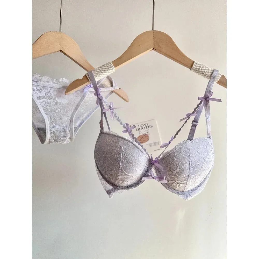 Women Red Lace Bridal Lingerie Set Bowknot Push Up Bra Panty Set Small Chest Gathered Pure Style Party Intimate Wear — image 4