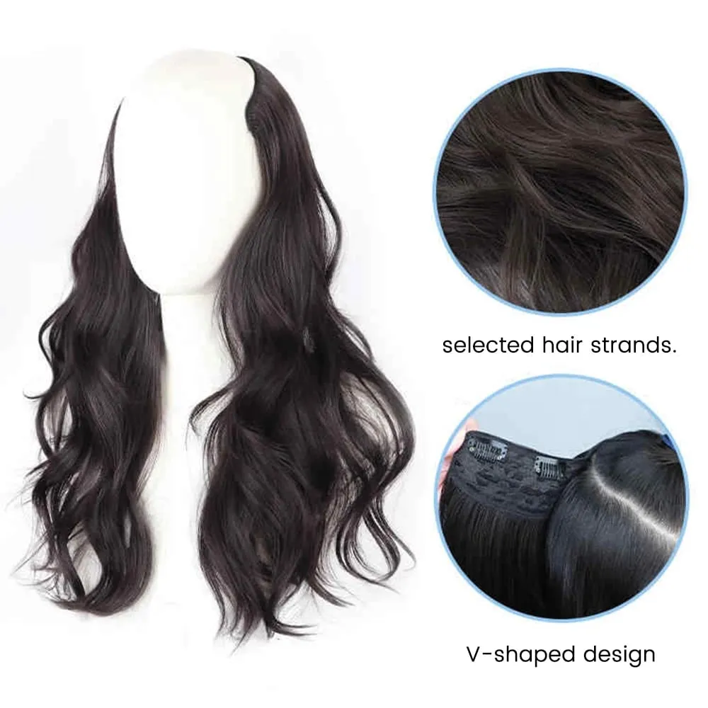 20Inch Synthetic Long Curly Wavy Layered V-Shaped Clip-in Hair Extension 4 Clip Heat Resistant Hairpiece for Women Daily Party — image 4