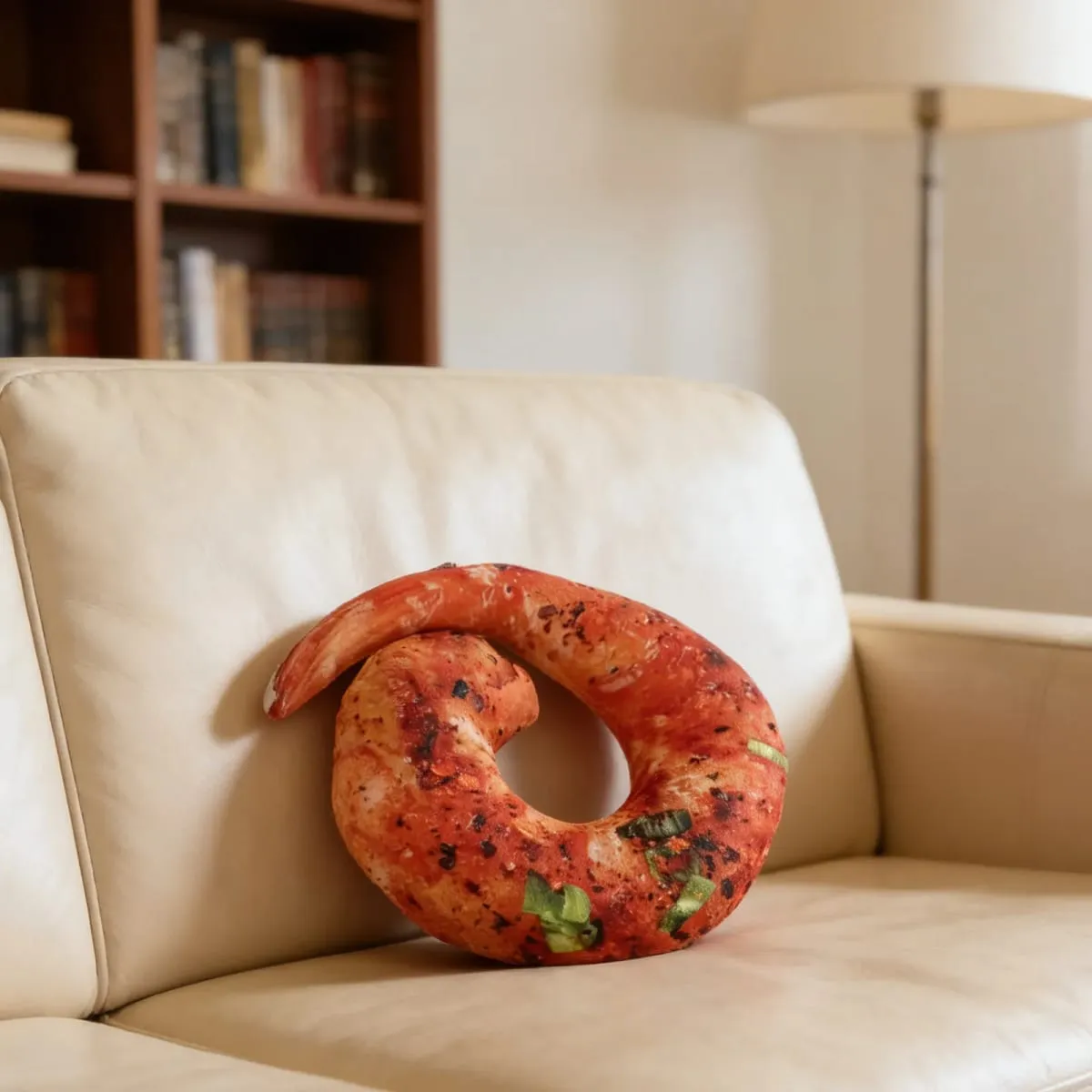 Grilled Shrimp Neck Pillow Realistic Cooked Shrimp Design Soft Hugging Cushion for Travel Home Decor Food Themed Room Novelty