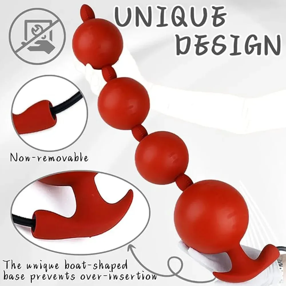 Extra Long Inflatable Anal Beads Butt Plug Dildo Malaking Silicone Adjustable Size Malaki Makapal 4 Balls Bead na may T-Base Adult Sex Toys — image 5