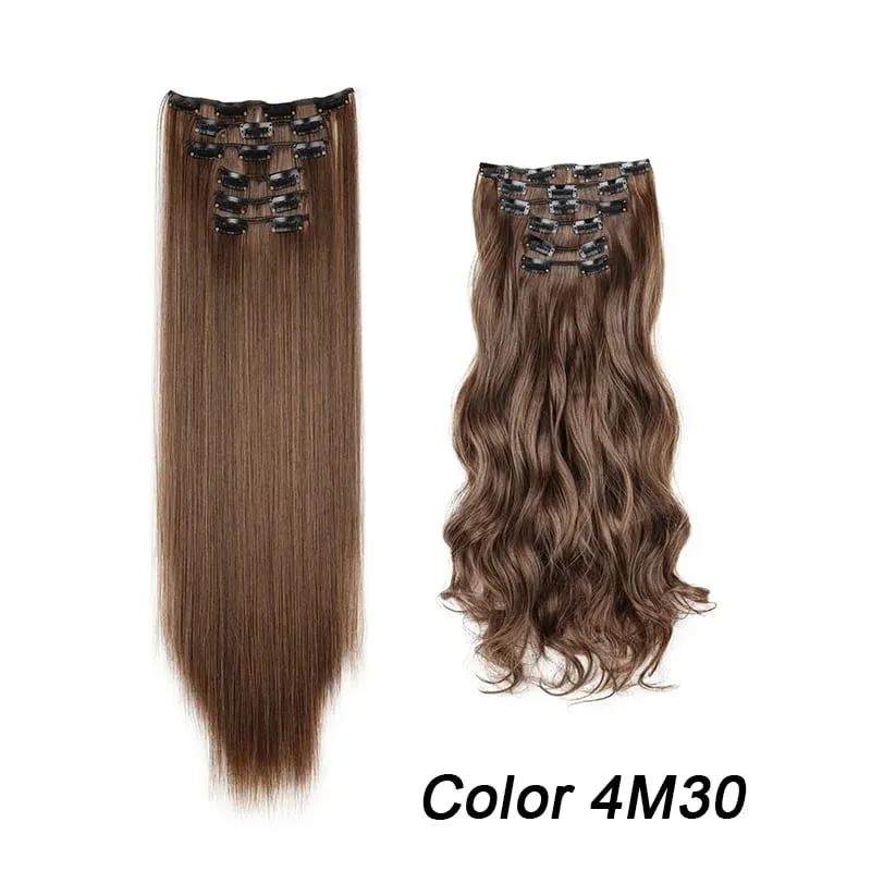 6Pcs/Set 16 Clips Hair Extension Black Long Straight Natural Hair Ombre Hairpiece Heat Resistant Fiber For Women Hairstyle Kpop