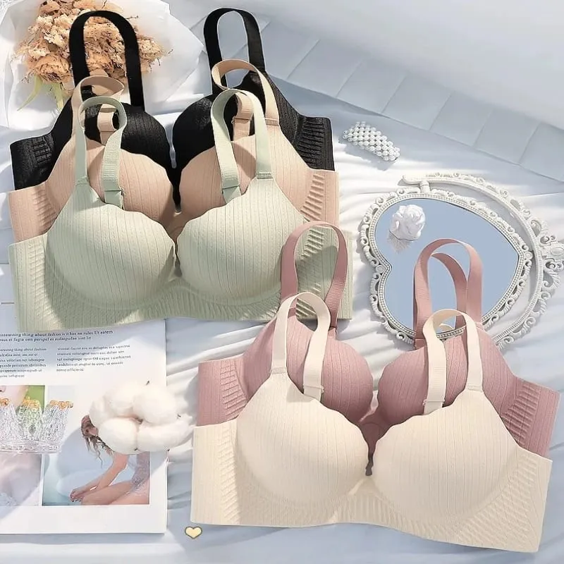 Conjunto de lencería cómodo y acolchado grueso para mujer, sin aros, sin costuras, Color sólido, soporte de realce diseñado para busto más pequeño — image 2