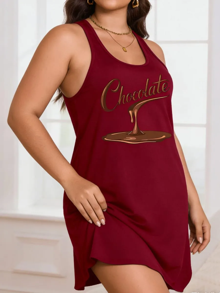 Vestido tipo jersey con cuello redondo y estampado de chocolate para mujer de talla grande, con un diseño cómodo y ceñido, adecuado para uso informal — image 6