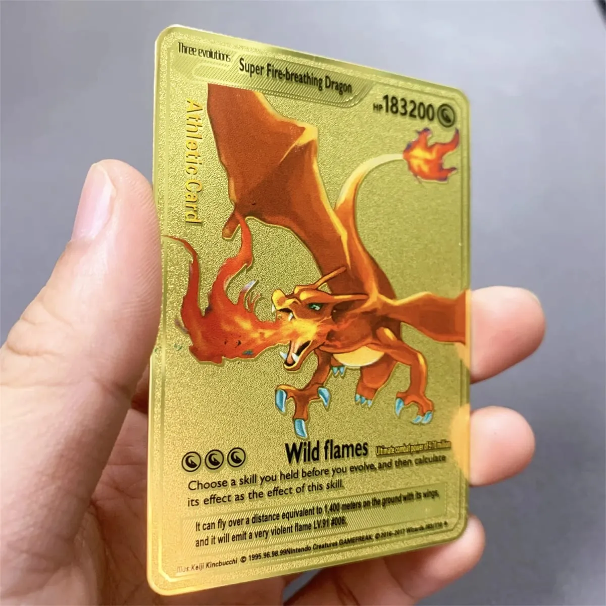 Kartu Pokemon Logam Inggris DIY Arceus Mewtwo Charizard Pikachu Besi Mengkilap Pokémon GX Vmax EX Hadiah Mainan Kartu Koleksi Anak-anak Permainan — image 4