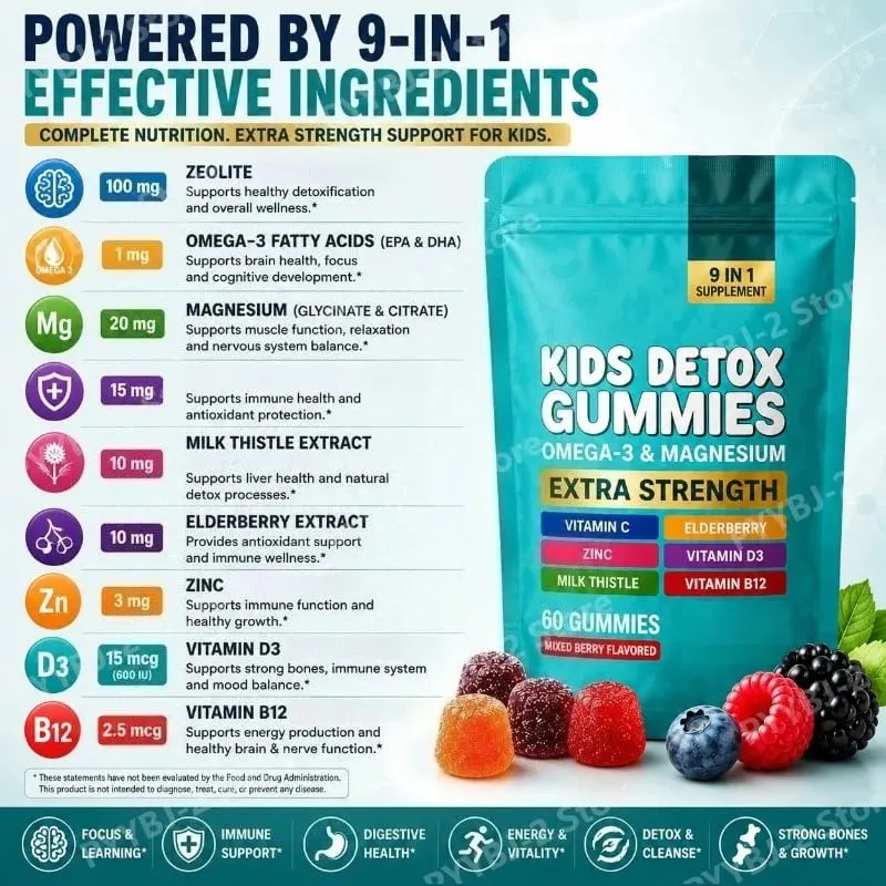 Zeolit ​​Gummies 60 Count obsahuje multivitamin Omega-3 hořčík a bezinky podporují detoxikaci a zdraví imunitního systému