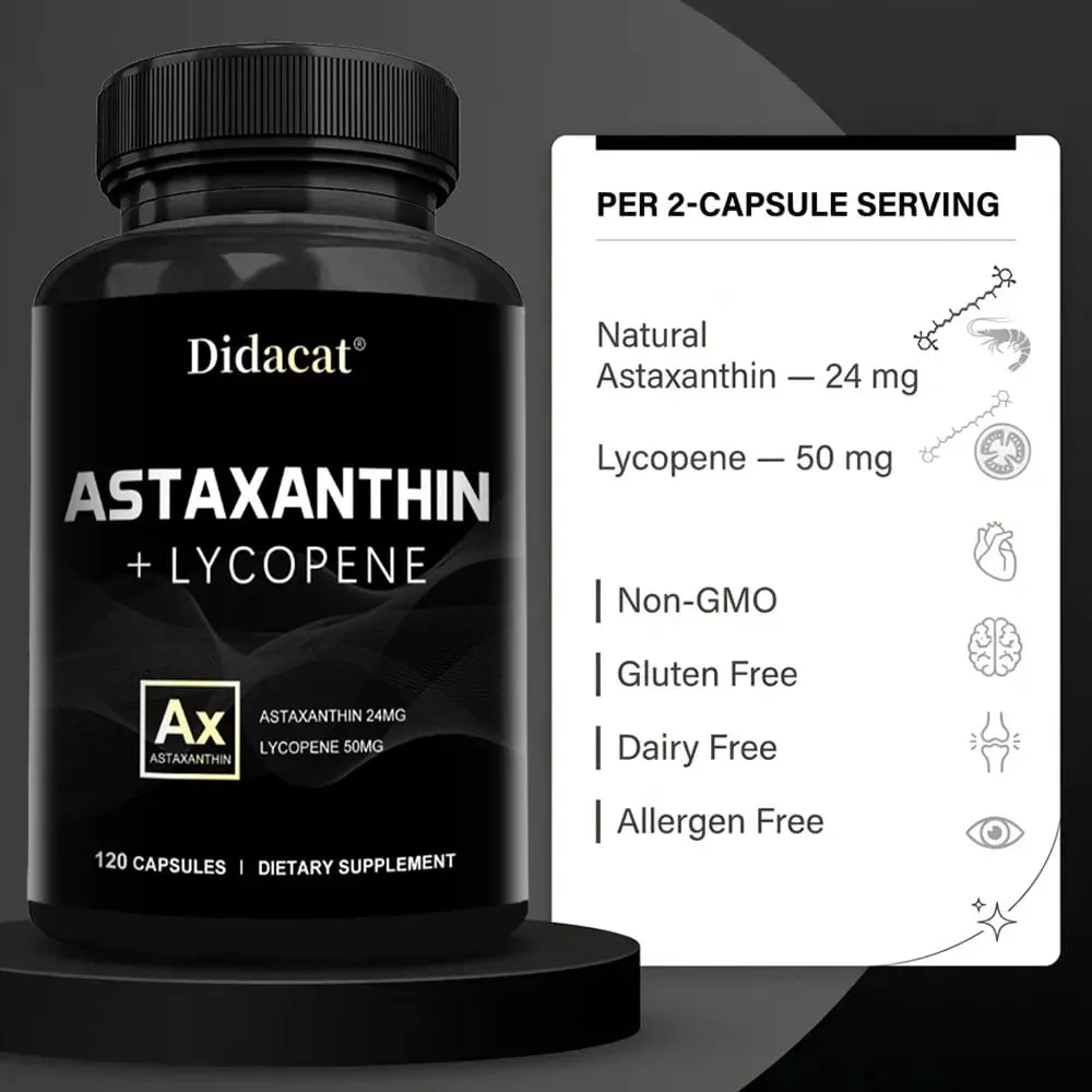 Astaxanthinesupplement voor mannen en vrouwen | Van Haematococcus Pluvialis Microalgen voor ondersteuning van de oog- en huidgezondheid