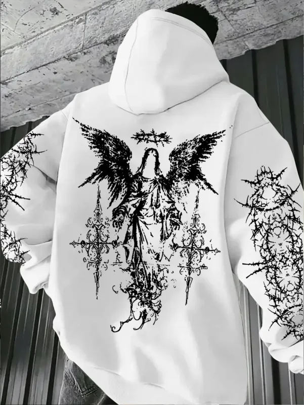 Gotische stijl engelenprint hoodies heren dames buiten straat casual sport trend hiphop paar herfst winter sweatshirt met lange mouwen — image 11
