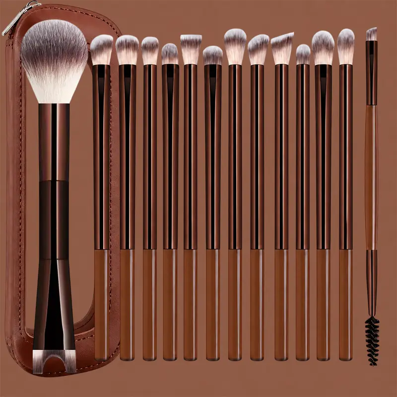 15Pcs Professional Makeup Brush Set Soft Synthetic Hair Foundation Powder Blending Eye Brushes With Leather Bag Beauty Cosmetic