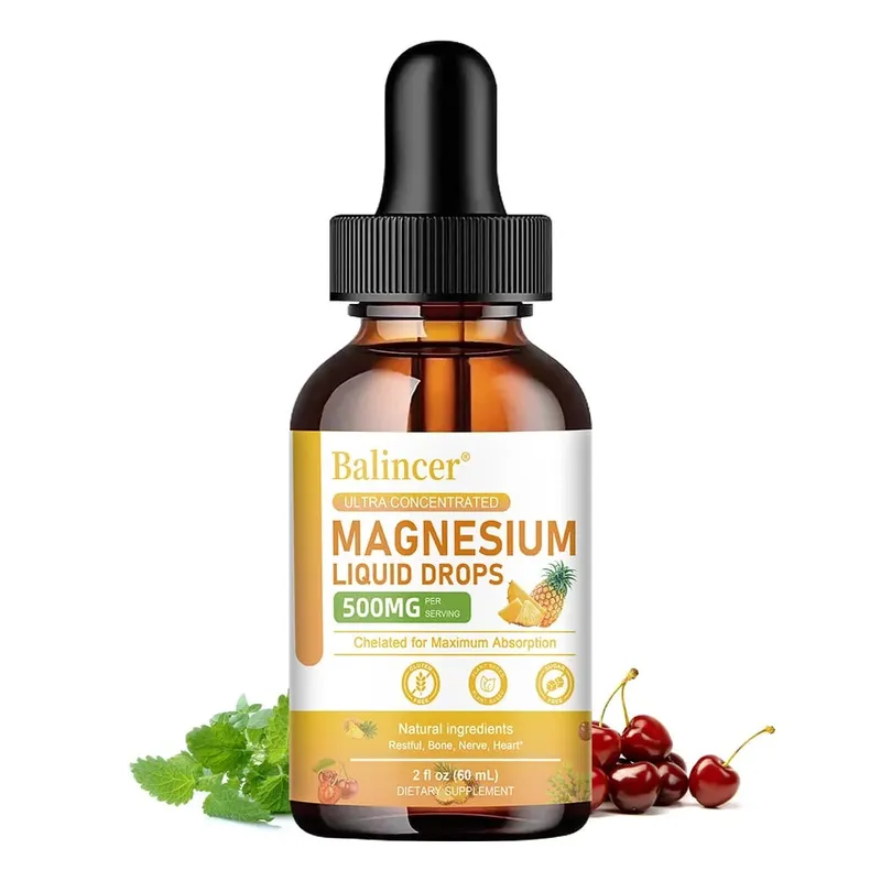 Gotas líquidas de glicinato de magnésio 500mg Suplemento complexo para energia nervosa do sono, músculo, osso, calma e digestão 2 fl oz