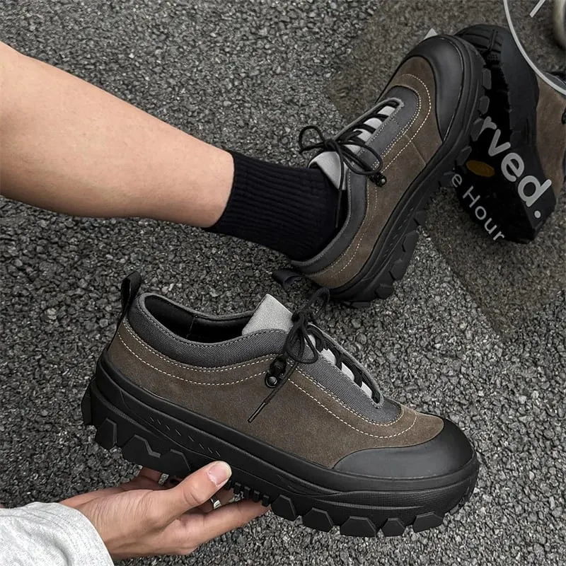Men Retro Outdoor Hiking Chunky Sole Sneakers Height Increasing Shoes Sports Lace Up Casual Warm for Mem's Fall Shoes — image 3