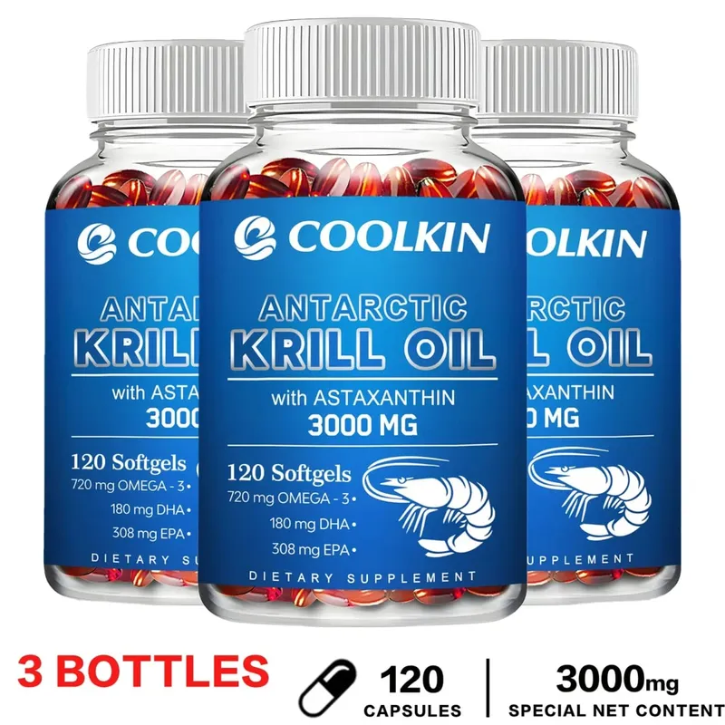 Antarctic Krill Oil 3000มก. - พร้อม Omega-3 EPA DHA Astaxanthin และ Phospholipids - ผลิตภัณฑ์เสริมอาหารอย่างยั่งยืน