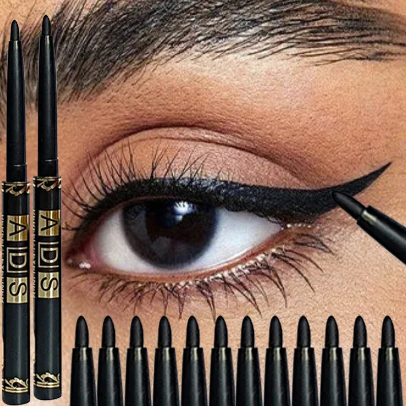อายไลเนอร์เจลอัตโนมัติดินสอกันน้ำ Long Lasting Black Eye Liner Twist-Up No Sharpening Easy Glide แต่งหน้าสำหรับผู้หญิง