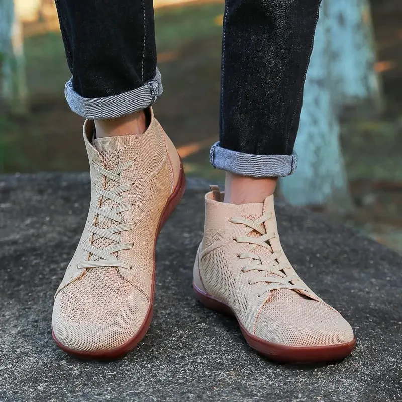 Mid Top Barefoot Shoes for Men Women Wide Toe Box Minimalist Sneakers Breathable Knit Zero Drop Wide Fit Casual Walking Shoes