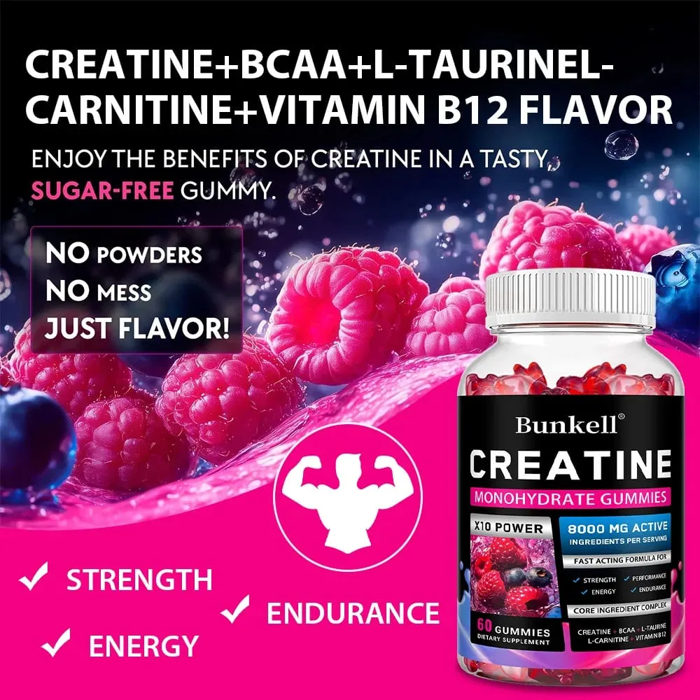 Creatine Monohydrate Gummies - 8000 Mg Pre/post Workout Fitness Strength Muscle Building Provide Energy Supplements — image 2