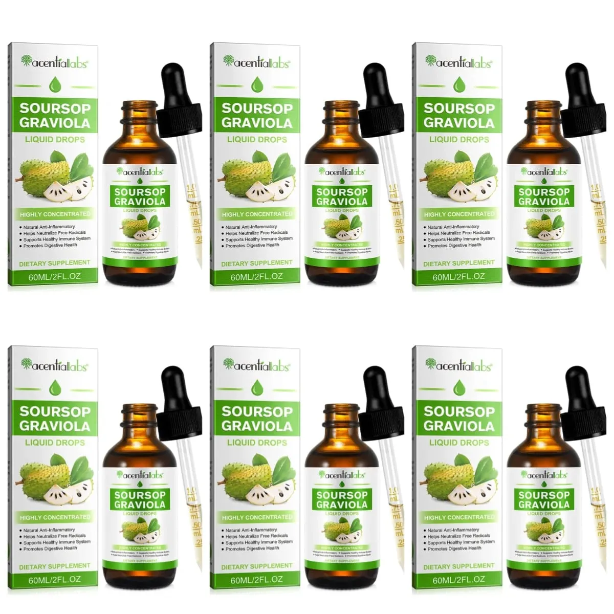 Acentiallabs Hot Sale 60ml Soursop Bitter Liquid Drops Dietary Supplements 100% Pure Organic Soursop Graviola Extract for Adlut