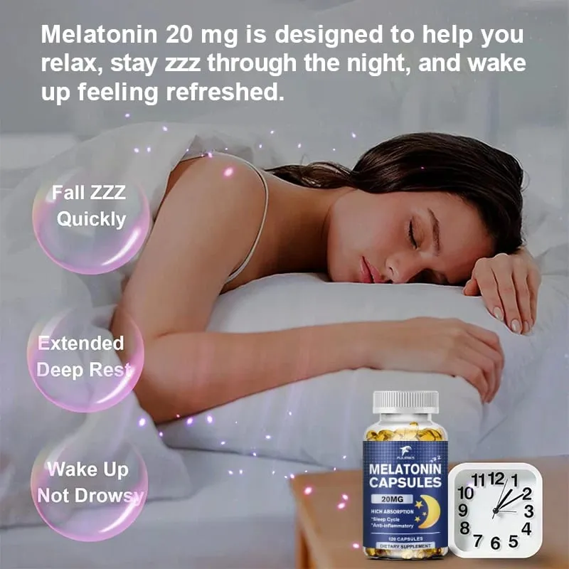 Melatonin 20mg Sleep Dietary Supplement 120 Strawberry Flavored Capsules Contains Melatonin - Healthy Sleep