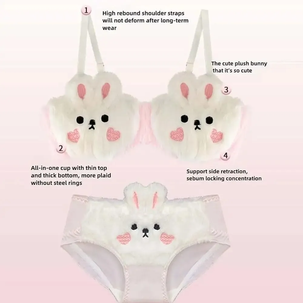 New Design Gathered Padded Bra and Panty Set Warm Polyester Lingerie Underwear Brief Adorable Cotton Fuzzy Lingerie — image 4