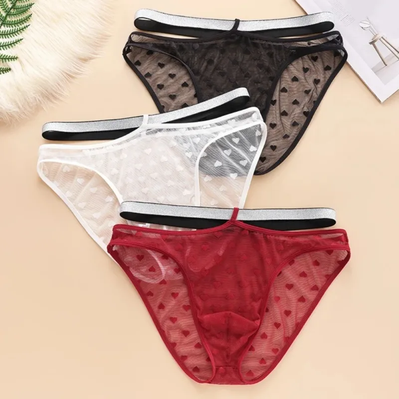 Underpants Lingerie Men's Triangle Panties Mesh Love Heart Men Thin Briefs Large Size Mid Waist Underwear for Men Men — image 13