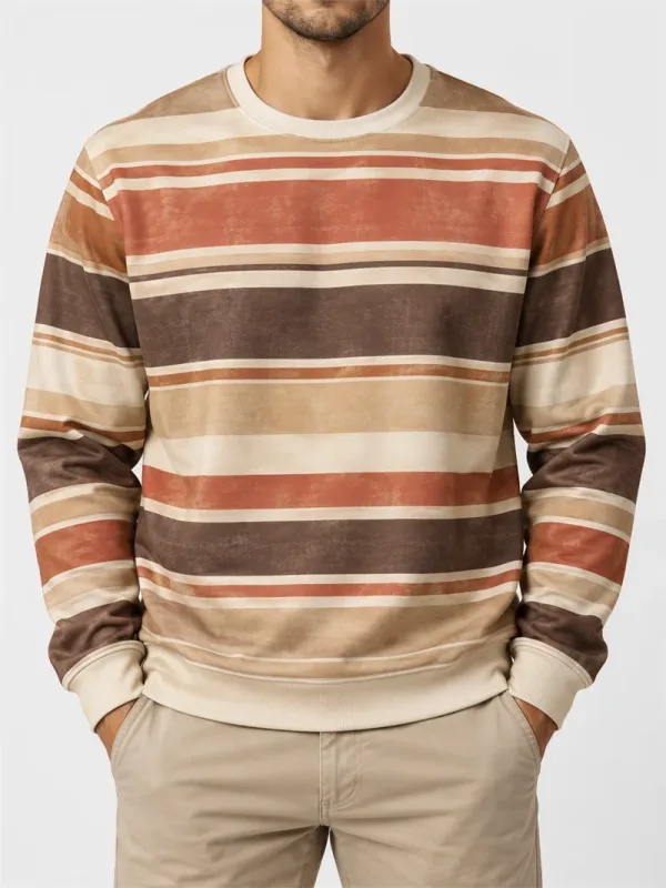 Pánská Vintage mikina s pruhovaným výstřihem Ležérní Pulovr s dlouhým rukávem Color Block Podzim Streetwear Každodenní móda Klasický top — image 7