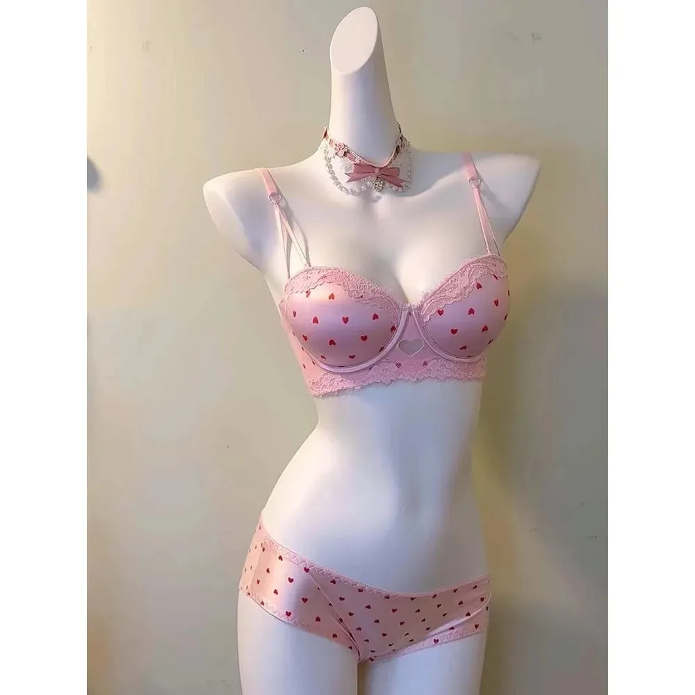 Cute Sweet Heart Lace Bra & Panty Set Sexy Push Up Side Support Anti Sag Soft Lingerie For Small Bust 32‑38AB Bra set — image 6