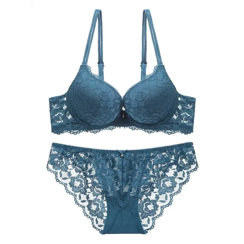 Sweet Mesh Lace Flower Bra Low Waist Bowknot Push Up Bra Women Lingerie Non Slip Bra Panties Set Beach — image 9