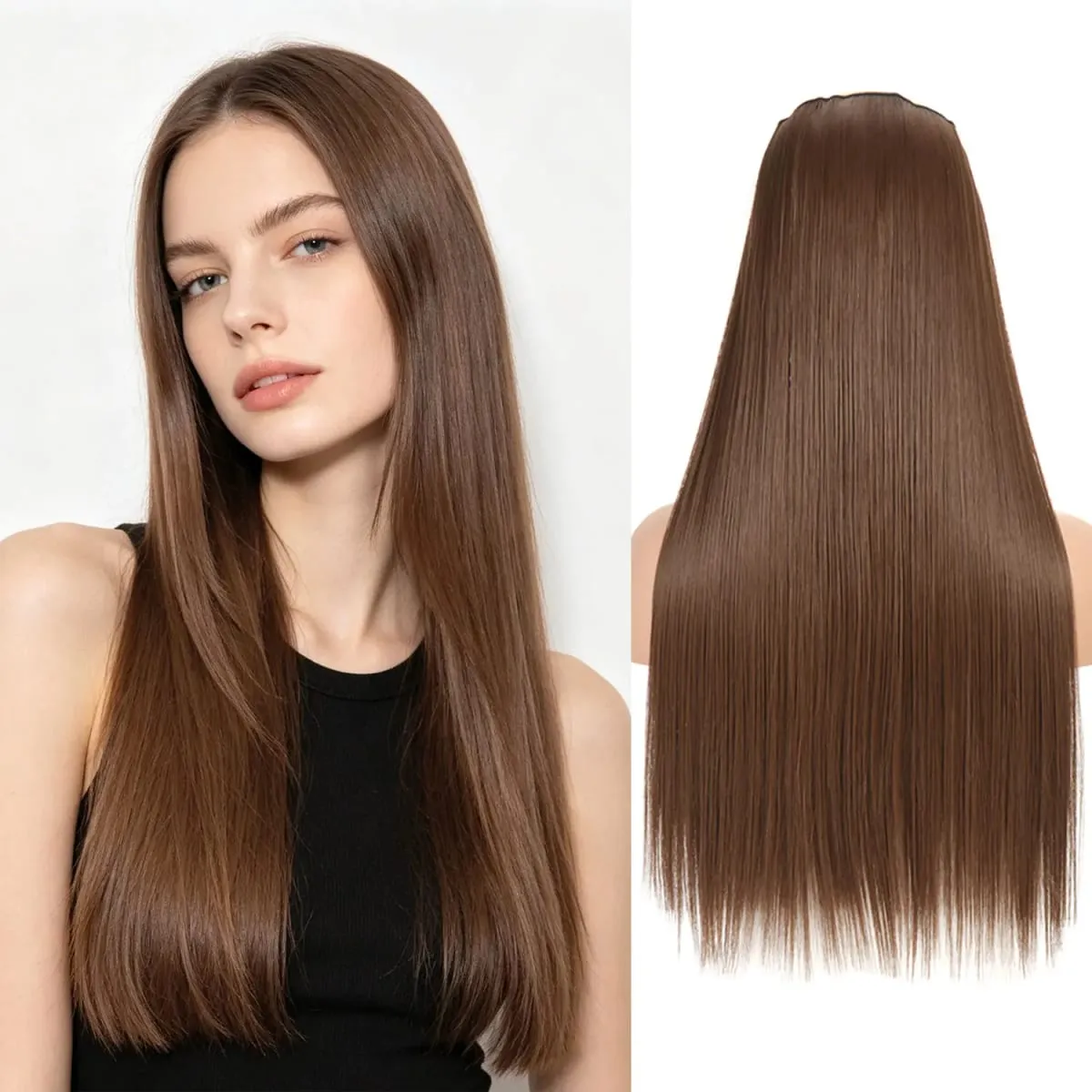 Synthetic 5 Clips in one piece hair extensions 22inch long straight clip in hair for women girls daily party holiday — image 22