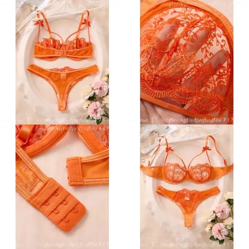 Sexy Orange Lace Lingerie Set Women Push Up Bra and Panty Butterfly Bow Underwear Female Intimates Sleepwear ZA824057 — image 1
