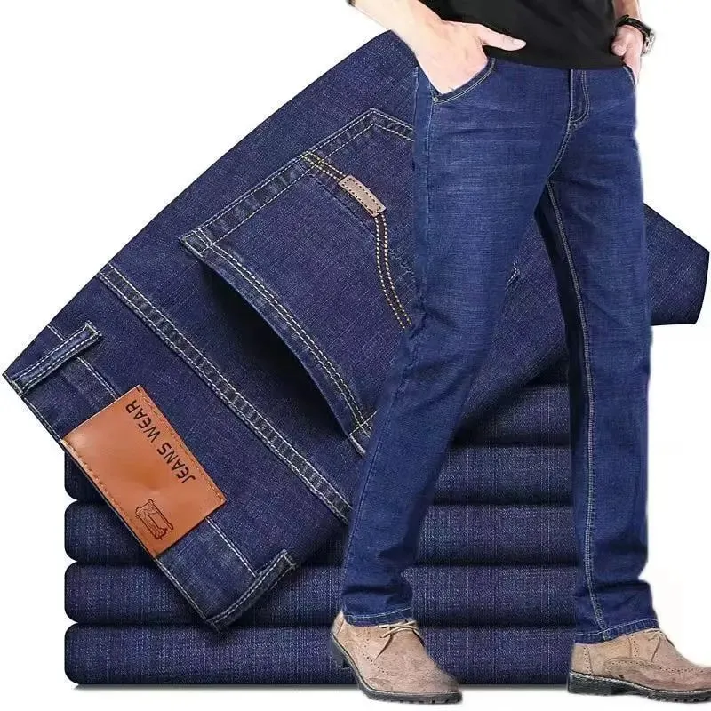 Jeans in cotone elastico da uomo sottile estivo 2024 Pantaloni casual dritti da lavoro comodi grigi di moda Pantaloni di marca di alta qualità — image 5