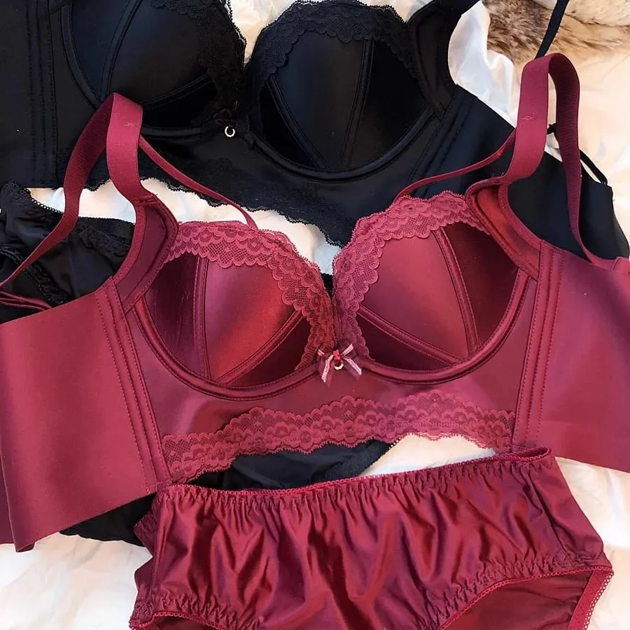 Draht Frei Baumwolle Dicken Push-Up Bh Höschen Spitze Frauen Unterwäsche Sets Retro Rot Stil Nahtlose Damen Dessous Weibliche Dessous — image 2