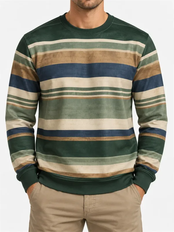 Pánská Vintage mikina s pruhovaným výstřihem Ležérní Pulovr s dlouhým rukávem Color Block Podzim Streetwear Každodenní móda Klasický top — image 2