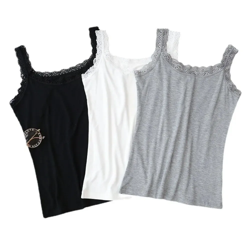 Casual U Neck Summer Tank Tops Sleeveless With Lace Fitted Tops Underwear Loose Cami Top Shirt for Women — image 9