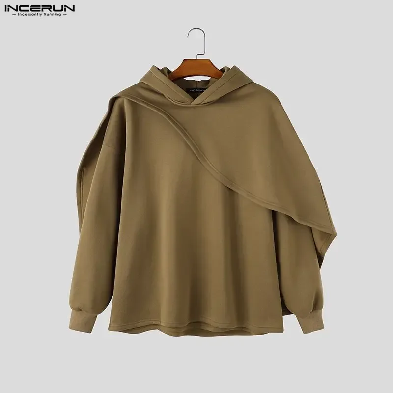 Men's Hoodies Ponchos Solid Color Hooded Long Sleeve Irregular Sweatshirts For Man Loose Stylish Casual Cape INCERUN Streetwear