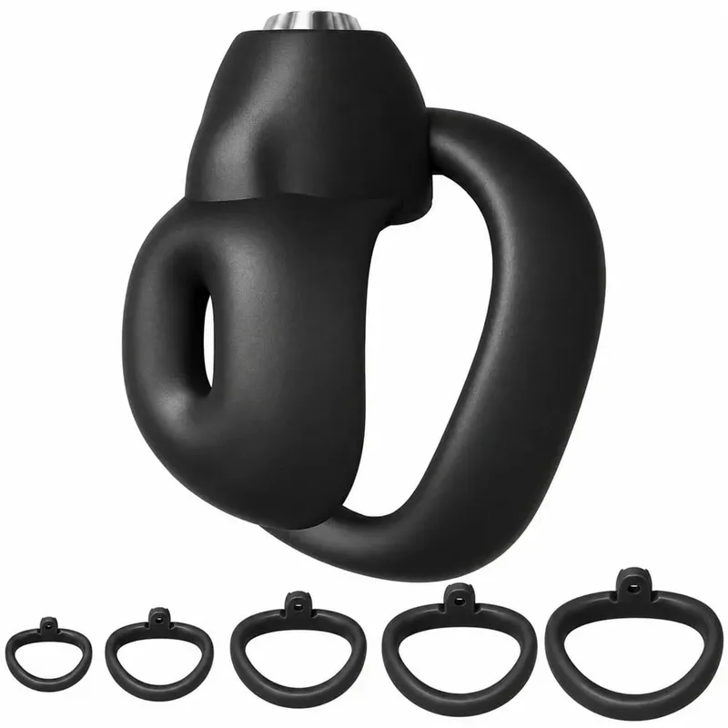 Männlicher Penis-Keuschheitskäfig-Set, kleiner Mini-Keuschheitskäfig mit 5 Penisringen, Penis-Bondage, Sklave, Zurückhaltung, Mann-Sexspielzeug