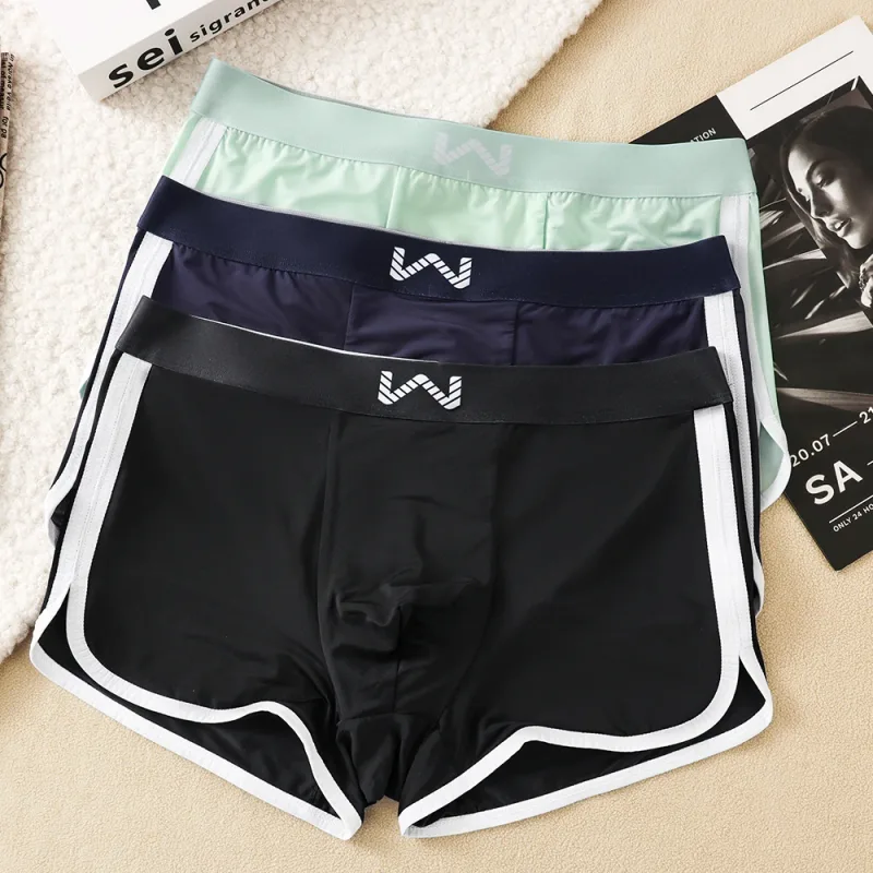 3 Buah/Pak Celana Dalam Pria Jaring Antibakteri Sejuk Sutra Es Celana Dalam Kantong Ruang Besar Boxer Homme Pinggang Elastis Tinggi