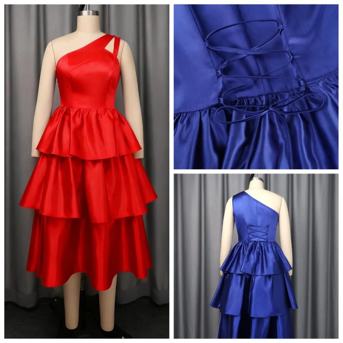 ผู้หญิงElegant Shiny Oneไหล่Ruffle Layered Christmas Party Dressesวันที่Outวันเกิดงานแต่งงานเหตุการณ์โอกาสชุดใหม่ — image 5
