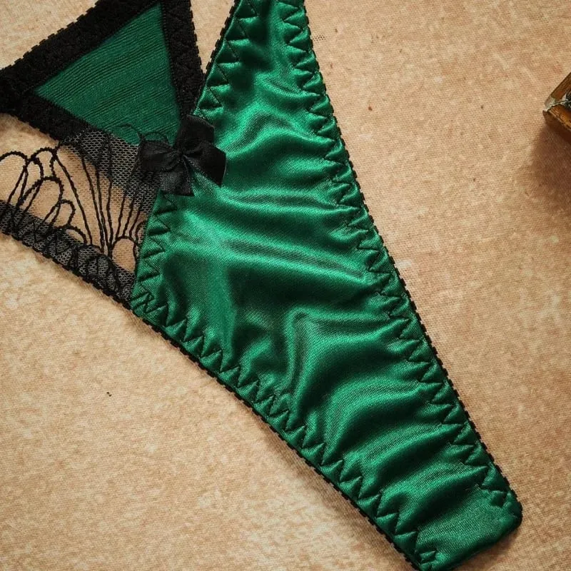 Ultra Sexy Lingerie Set Women Retro Vintage French Satin Splicing Embroidery Bra Thong Panties Erotic Underwear Suit 2026 New — image 5