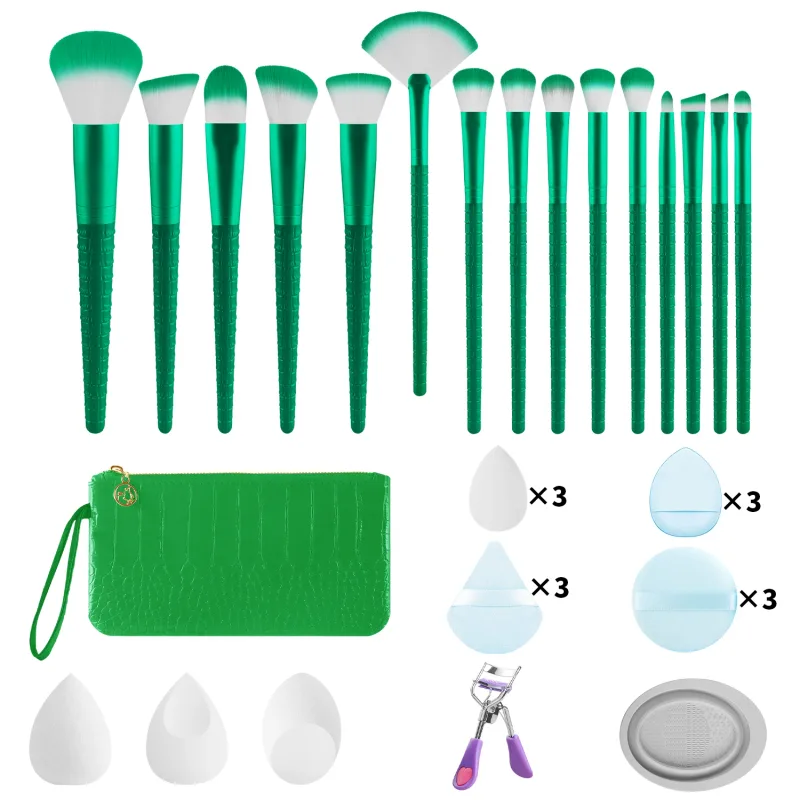 Conjunto de ferramentas de maquiagem tudo em um, 33 peças, 15 pincéis, esponjas de beleza, pó, modelador de cílios com bolsa de armazenamento para maquiagem de rosto inteiro