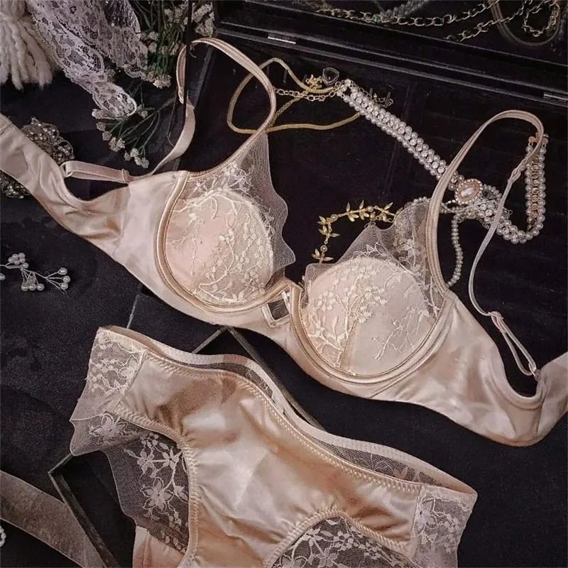 Kanten en satijnen lingerieset in Franse stijl Verzamelde verstelbare bandjes BH en dunne vulling Zachte draad ComfortOndergoed voor moslimmeisjes — image 4