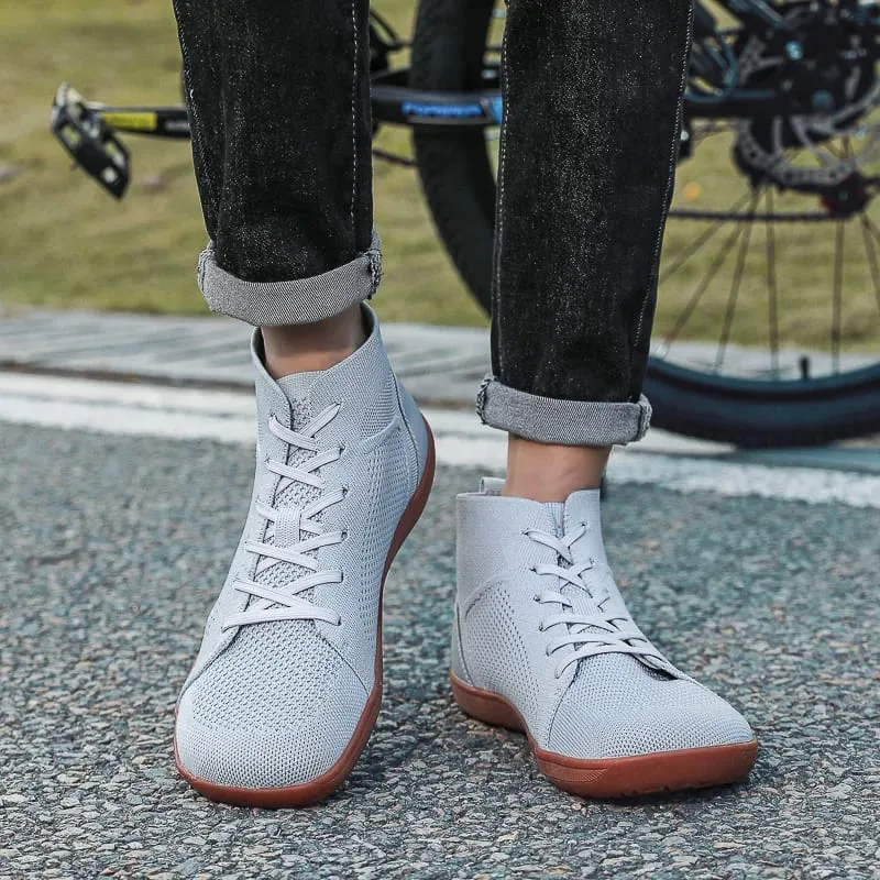 Mid Top Barefoot Shoes for Men Women Wide Toe Box Minimalist Sneakers Breathable Knit Zero Drop Wide Fit Casual Walking Shoes