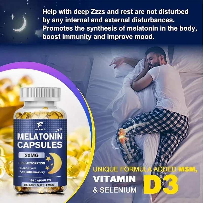 Melatonin 20mg Sleep Dietary Supplement 120 Strawberry Flavored Capsules Contains Melatonin - Healthy Sleep