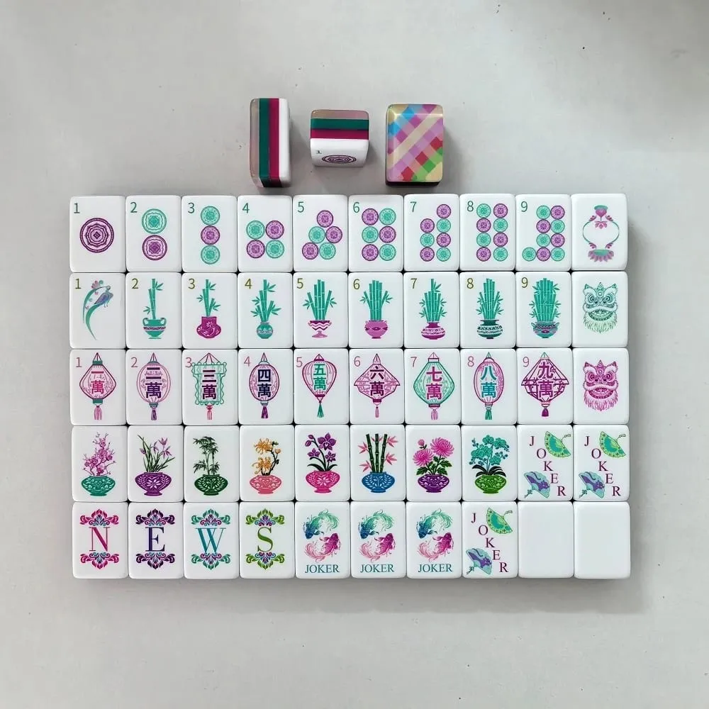 US Stock Pink Plaid Luxury Engraved Acrylic American Mahjong Tiles Set Carved Crystal Mah Jongg Sets Table Game for Mahjong Fans — image 2