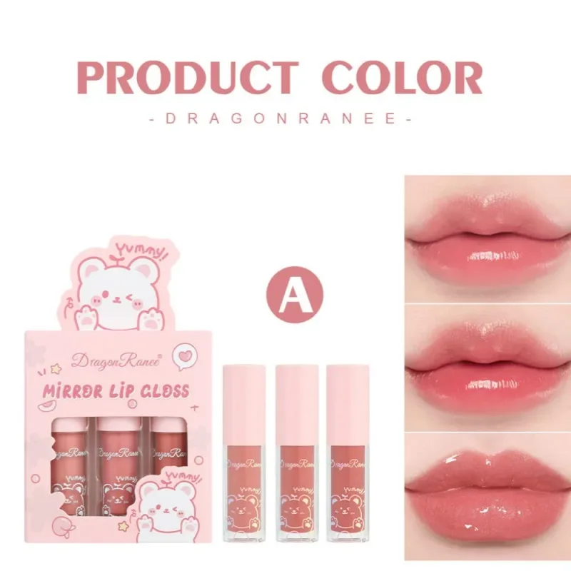 Dragon Ranee 3pcs Mirror Lip Gloss Sæt Hydrating Shining Lip Glaze Moisturizing Pearl Liquid Lipstick Cartoon Lipgloss Sæt — image 4