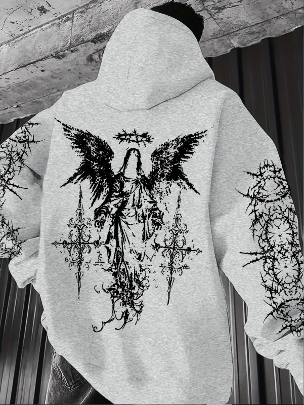 Gotische stijl engelenprint hoodies heren dames buiten straat casual sport trend hiphop paar herfst winter sweatshirt met lange mouwen — image 7